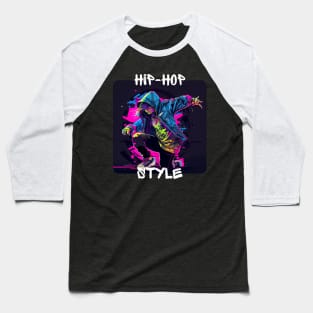 Woman In Graffiti Look Dancing Hip Hop In Disco Baseball T-Shirt